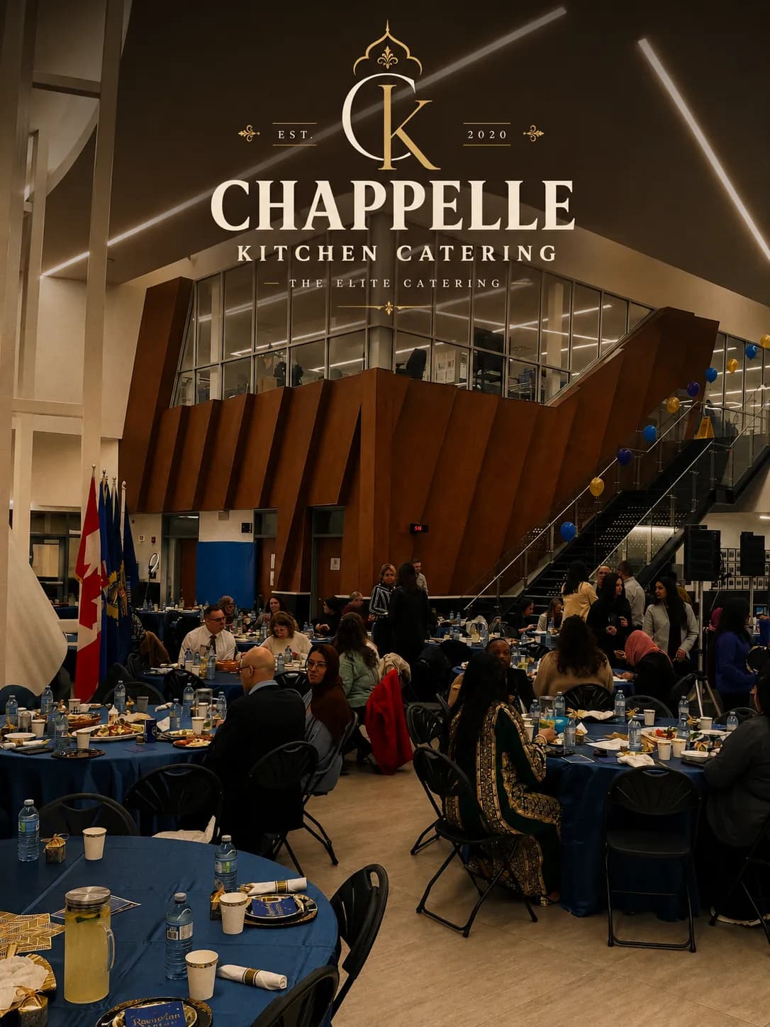 Corporate gala catering setup with plated appetizers