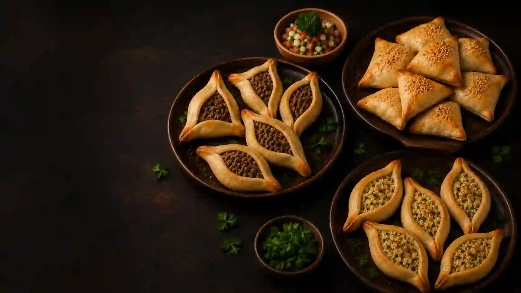 Golden fatayer pastries on a celebration table — Chappelle Kitchen catering